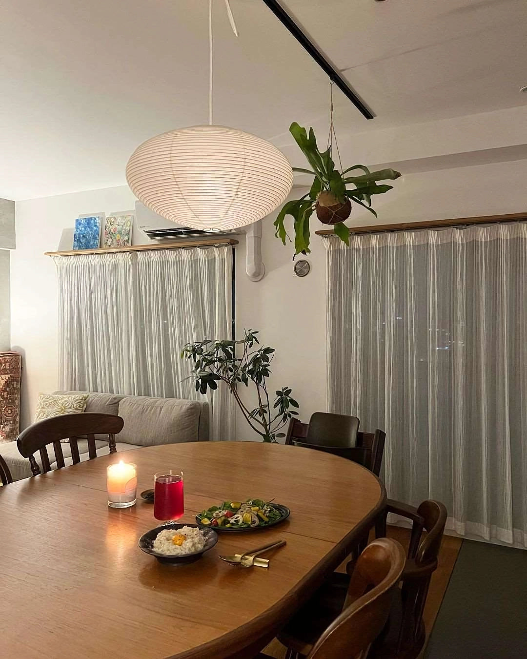 Hand-Bonded Glare-Free Mulberry Paper Pendant Light (Adjustable Height)
