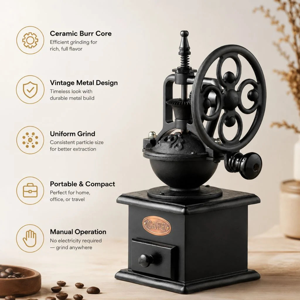 Hand-Crank Coffee Grinder Ceramic Burrs Portable