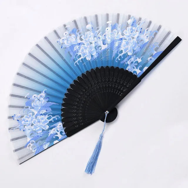 Hand Fan Japanese Floral Bamboo Ribs Foldable & Portable