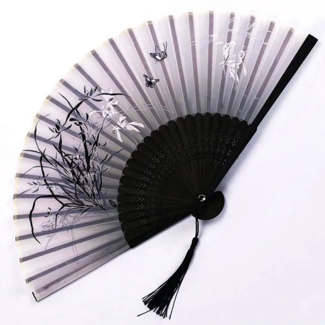 Hand Fan Japanese Floral Bamboo Ribs Foldable & Portable