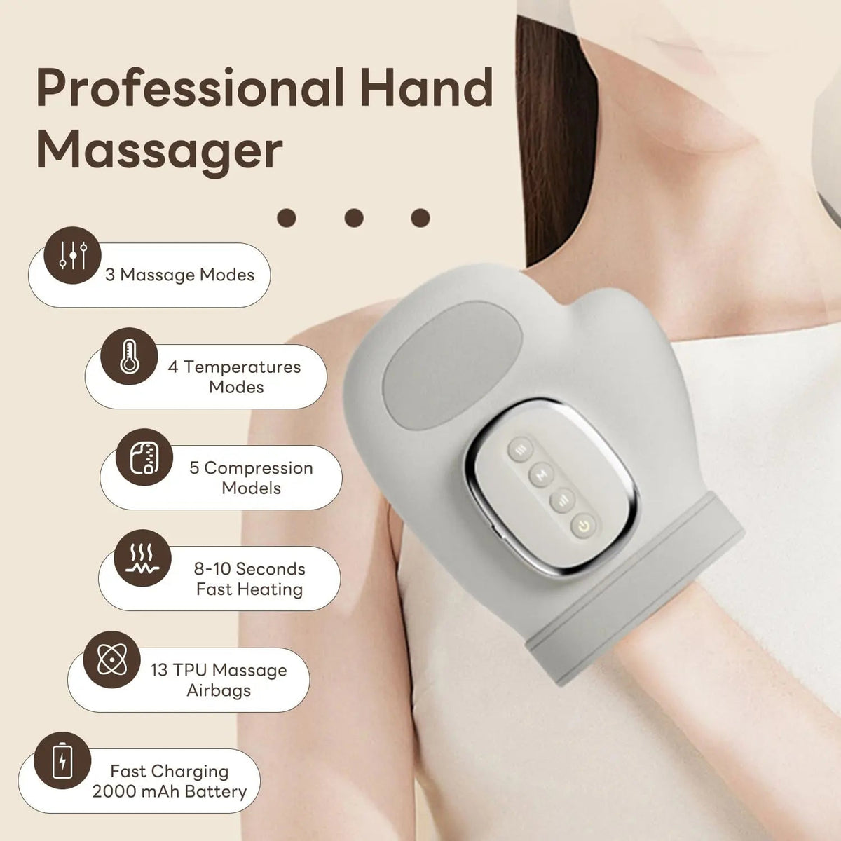 Hand Massager Cordless Heat Compression & 5 Intensity Levels