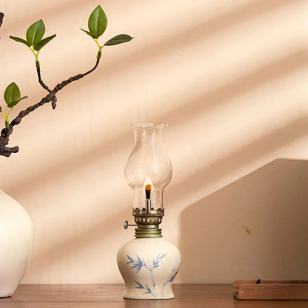 Hand-Painted Ceramic & Glass Windproof Oil Lantern