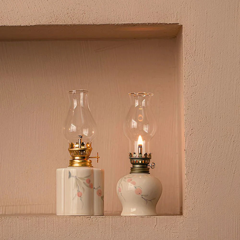 Hand-Painted Ceramic & Glass Windproof Oil Lantern