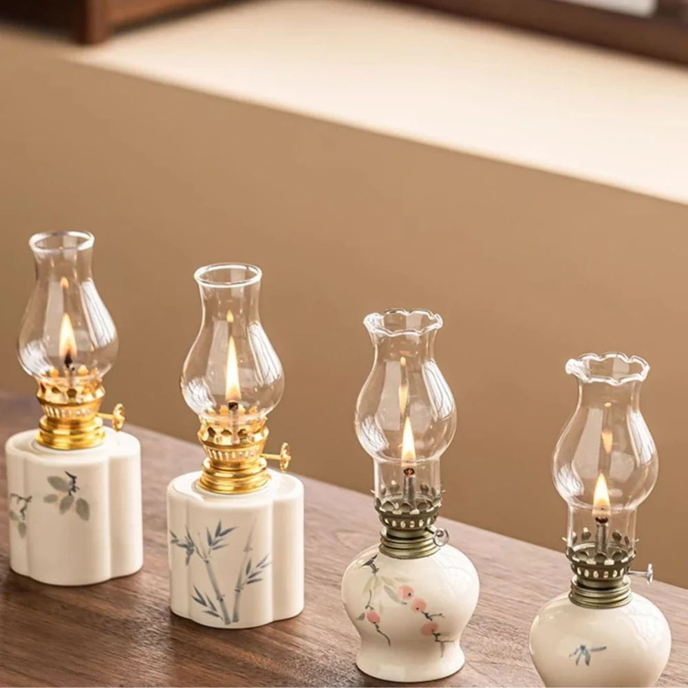 Hand-Painted Ceramic & Glass Windproof Oil Lantern
