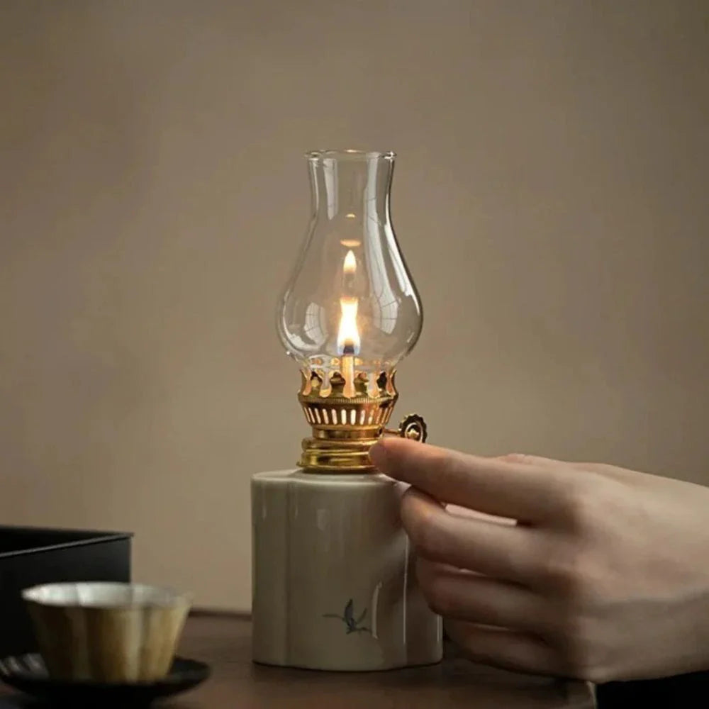 Hand-Painted Ceramic & Glass Windproof Oil Lantern