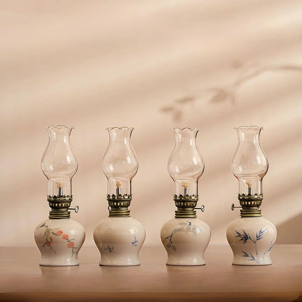 Hand-Painted Ceramic & Glass Windproof Oil Lantern