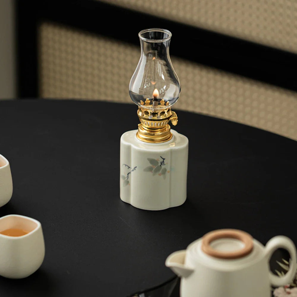 Hand-Painted Ceramic & Glass Windproof Oil Lantern