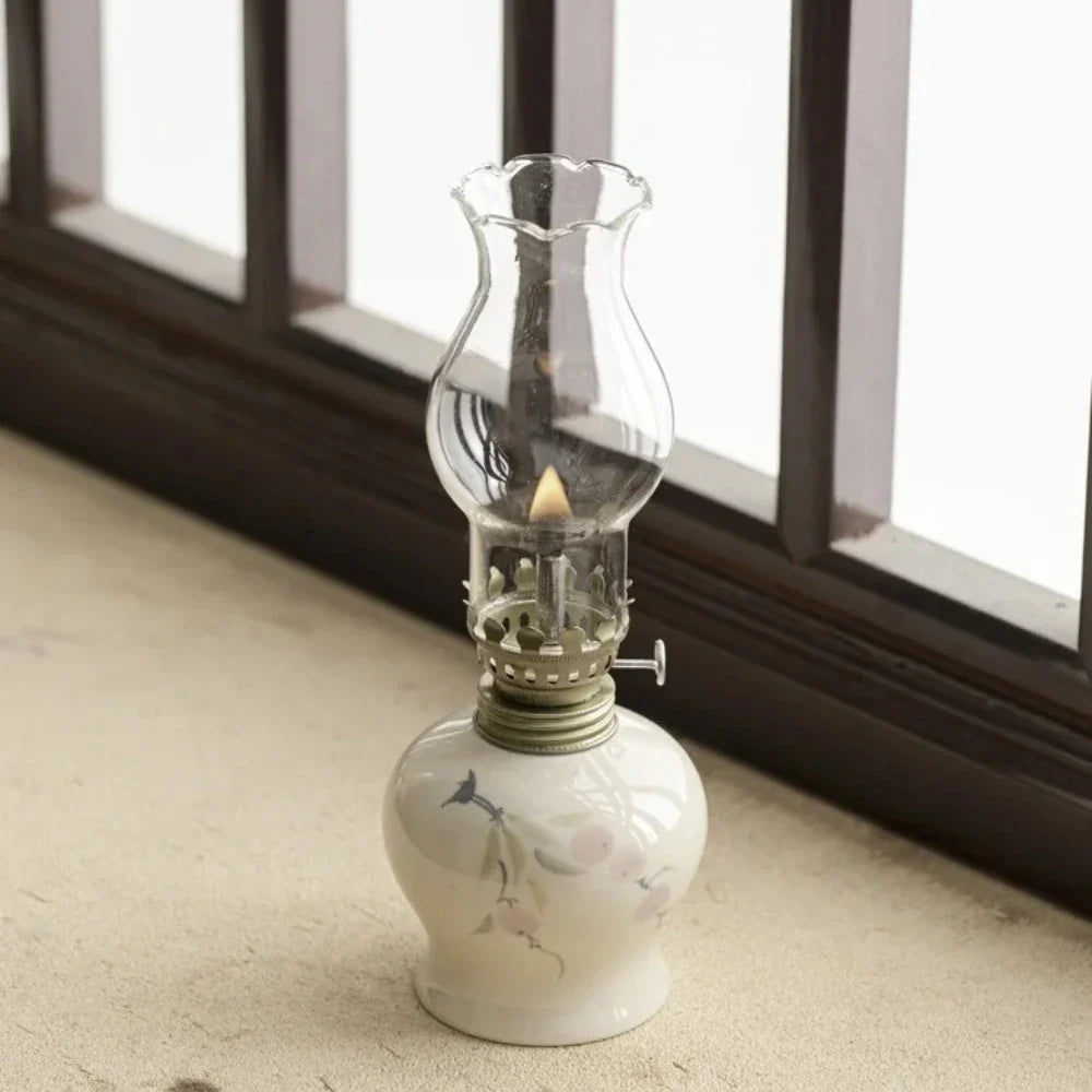 Hand-Painted Ceramic & Glass Windproof Oil Lantern