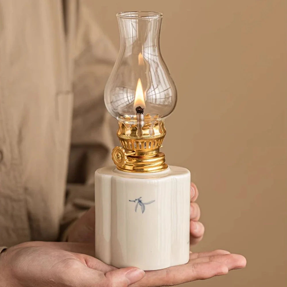 Hand-Painted Ceramic & Glass Windproof Oil Lantern