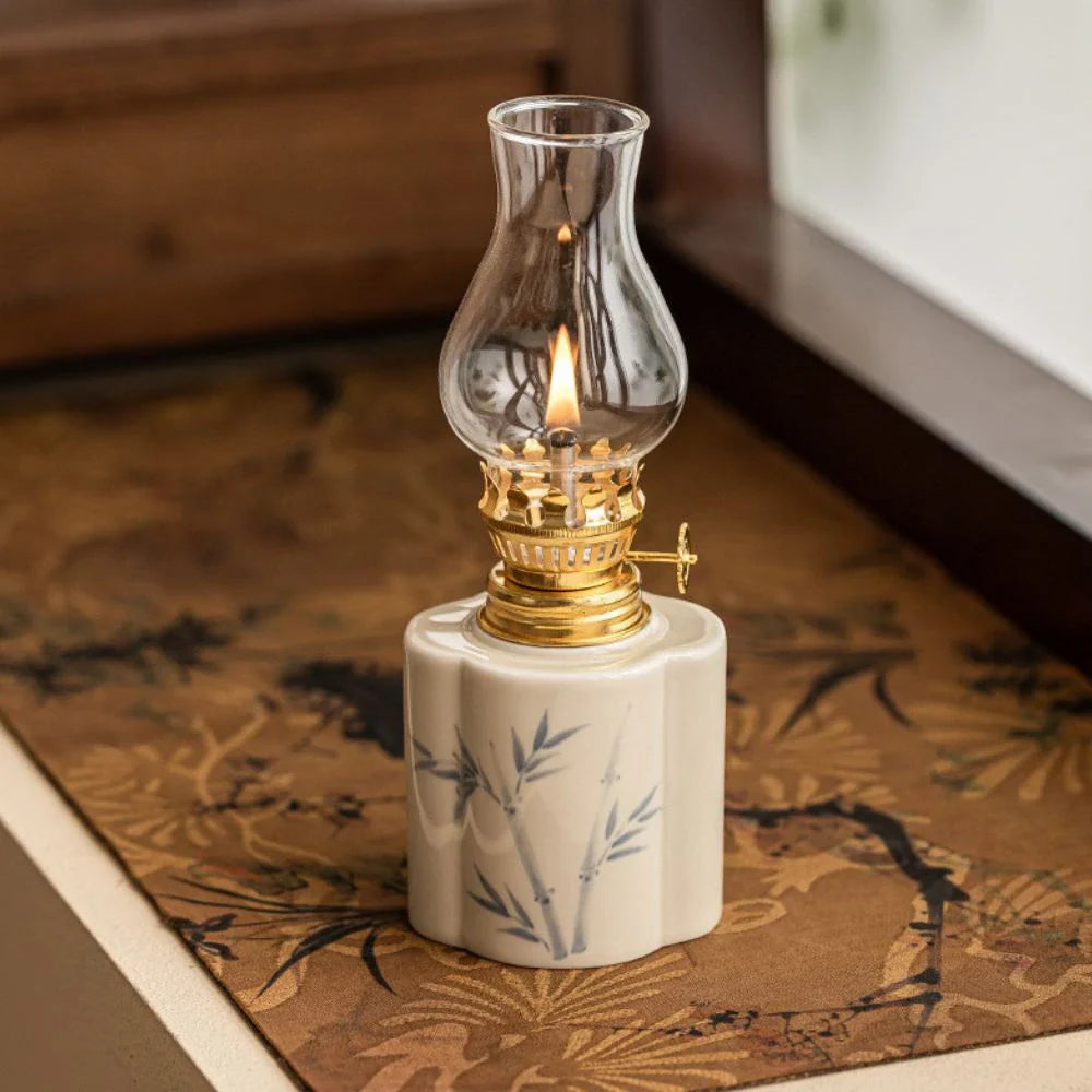 Hand-Painted Ceramic & Glass Windproof Oil Lantern