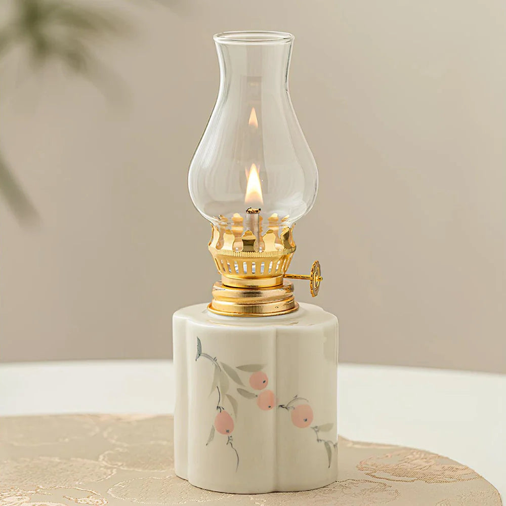 Hand-Painted Ceramic & Glass Windproof Oil Lantern