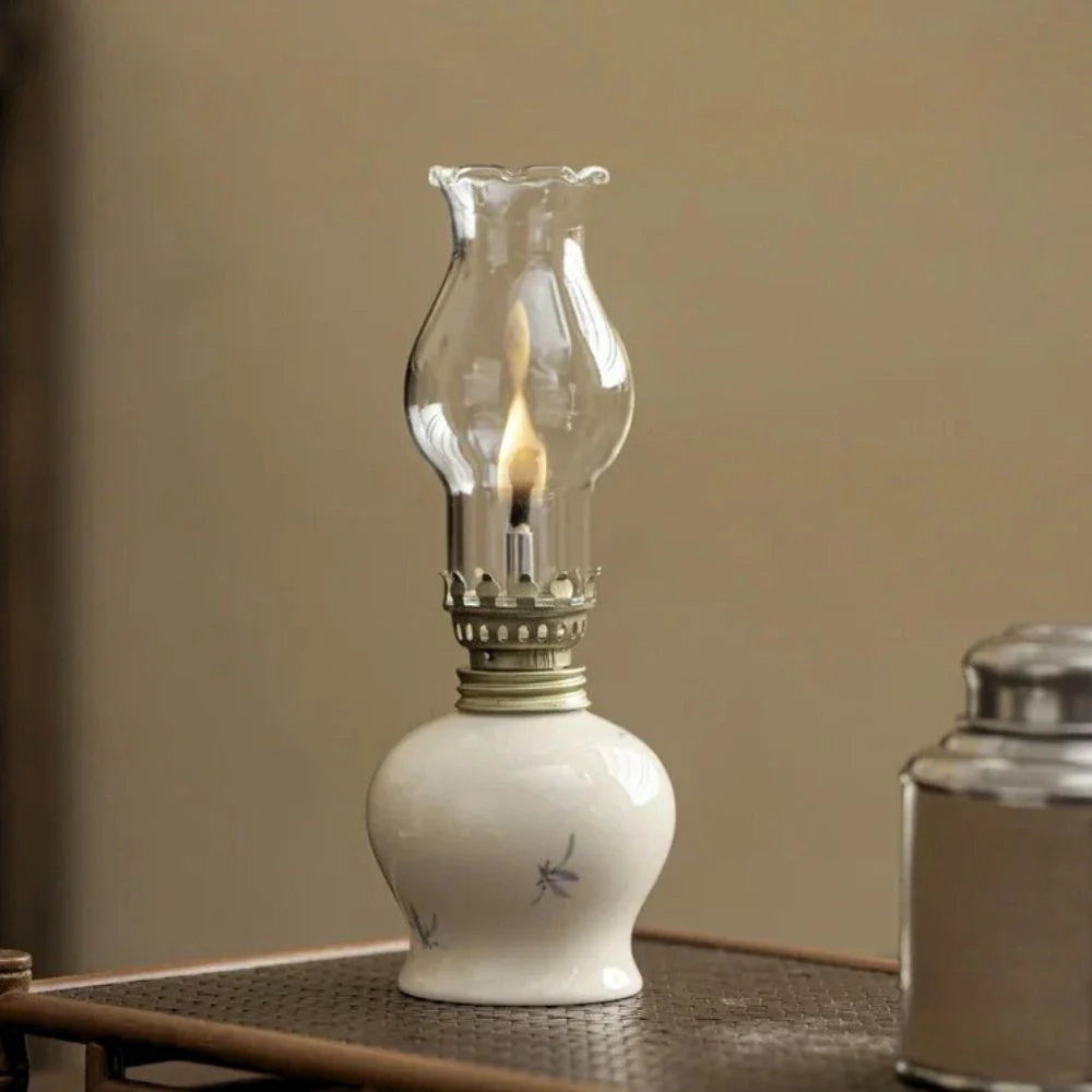 Hand-Painted Ceramic & Glass Windproof Oil Lantern