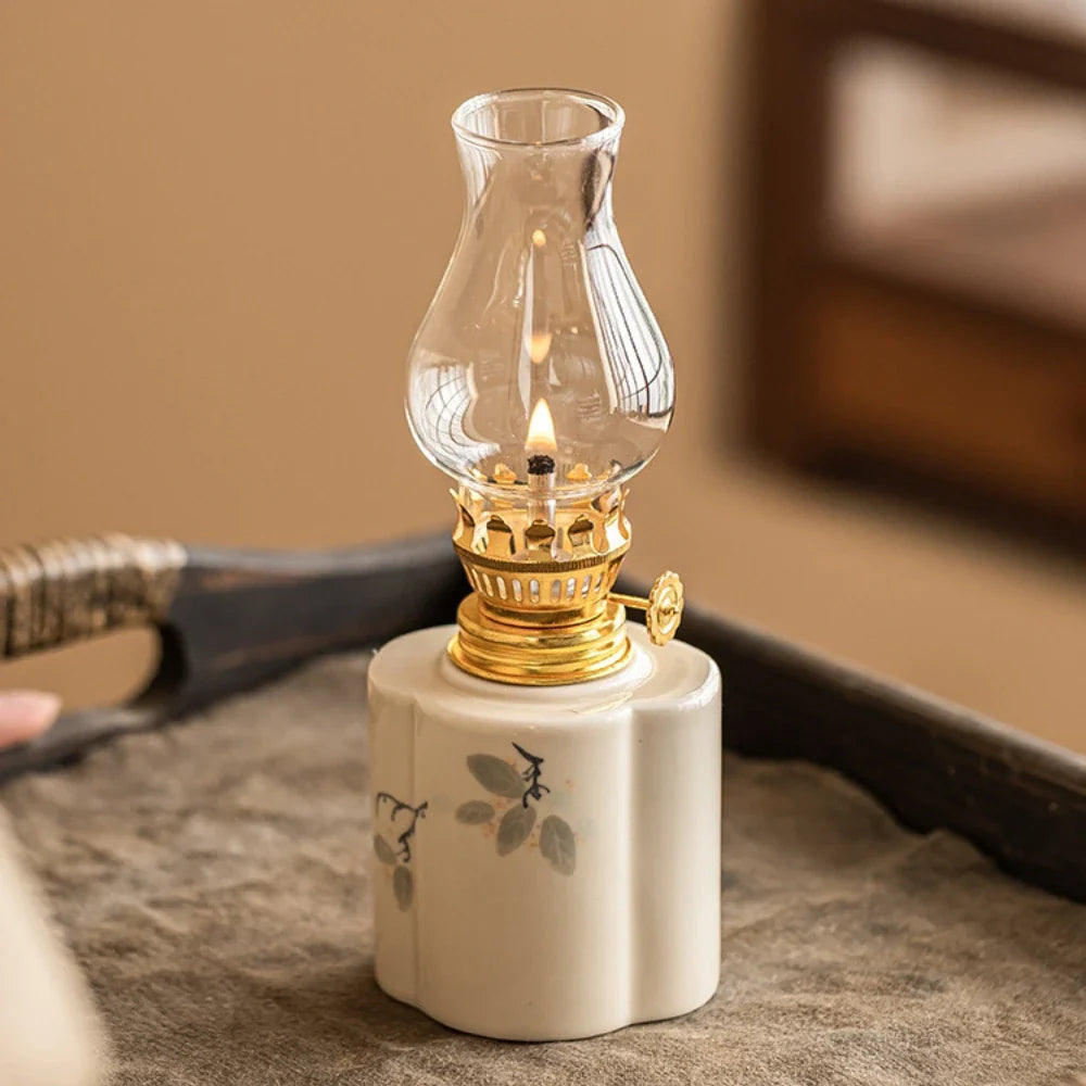 Hand-Painted Ceramic & Glass Windproof Oil Lantern