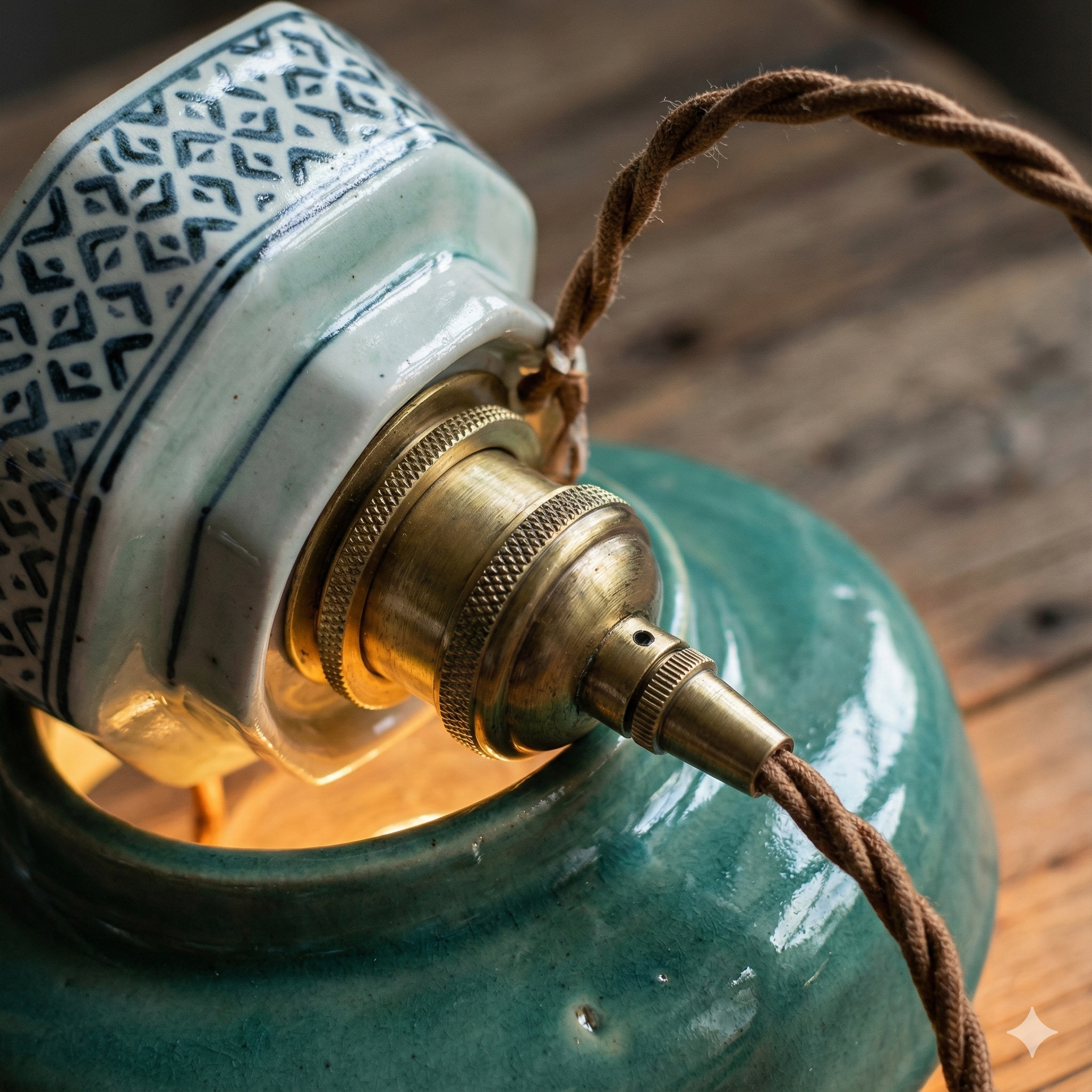 Hand-Painted Porcelain & Copper Pendant Light (Adjustable Cord)