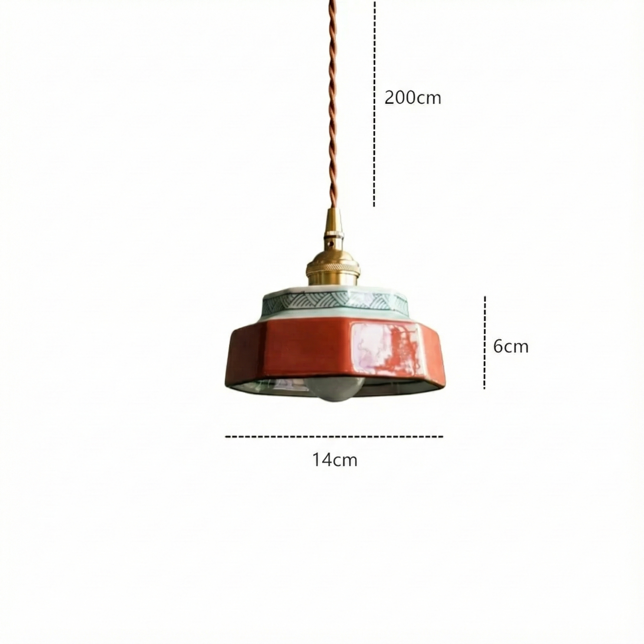 Hand-Painted Porcelain & Copper Pendant Light (Adjustable Cord)
