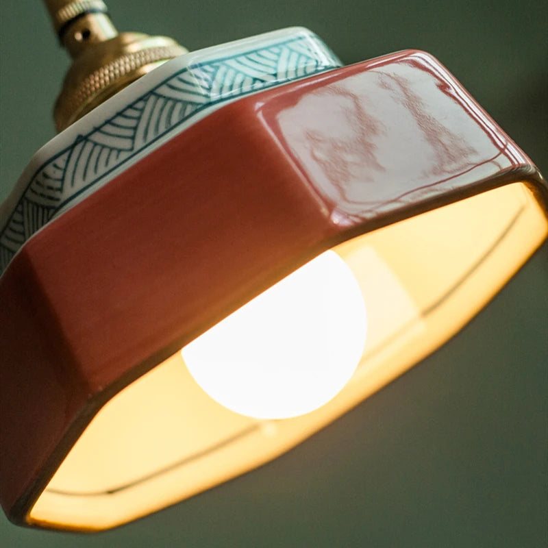 Hand-Painted Porcelain & Copper Pendant Light (Adjustable Cord)