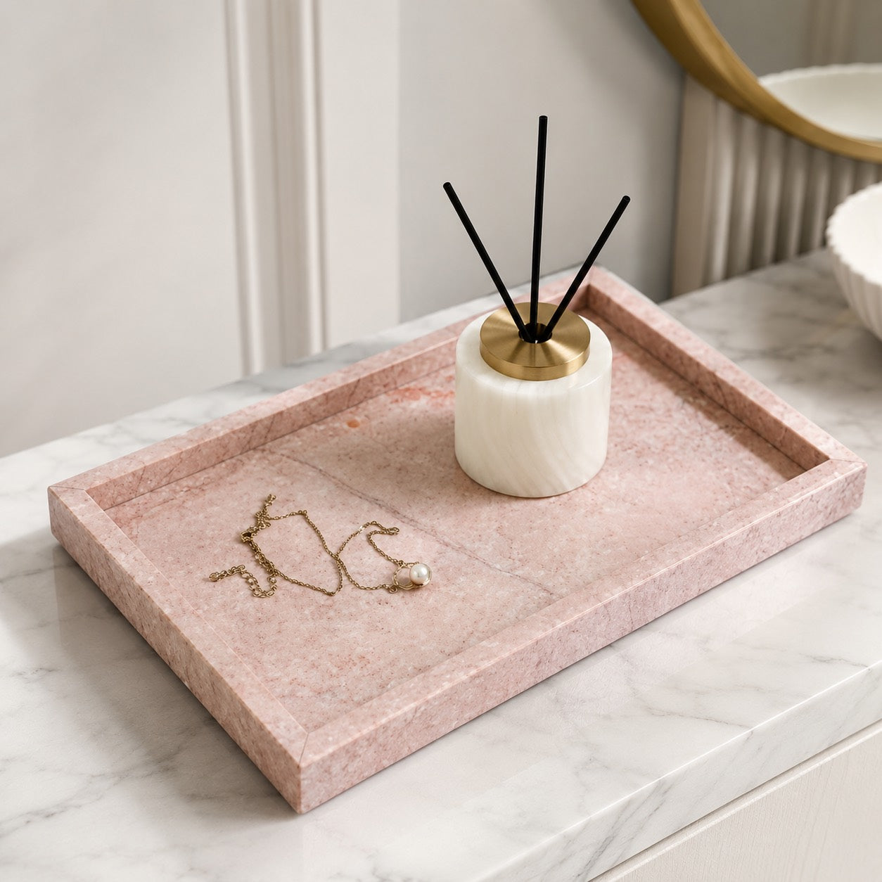 Hand-Polished Pink Marble Serving Tray (Two Sizes)