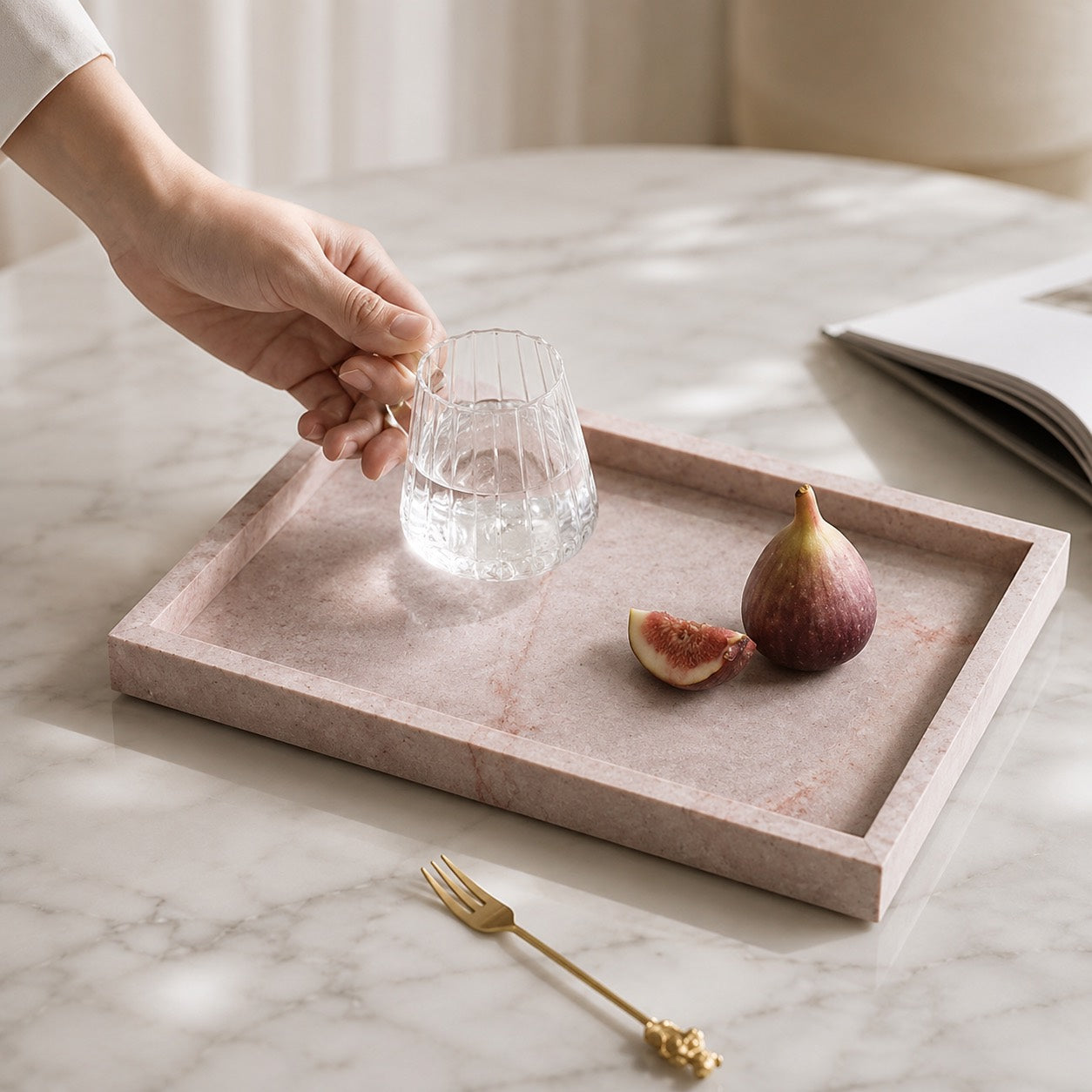 Hand-Polished Pink Marble Serving Tray (Two Sizes)