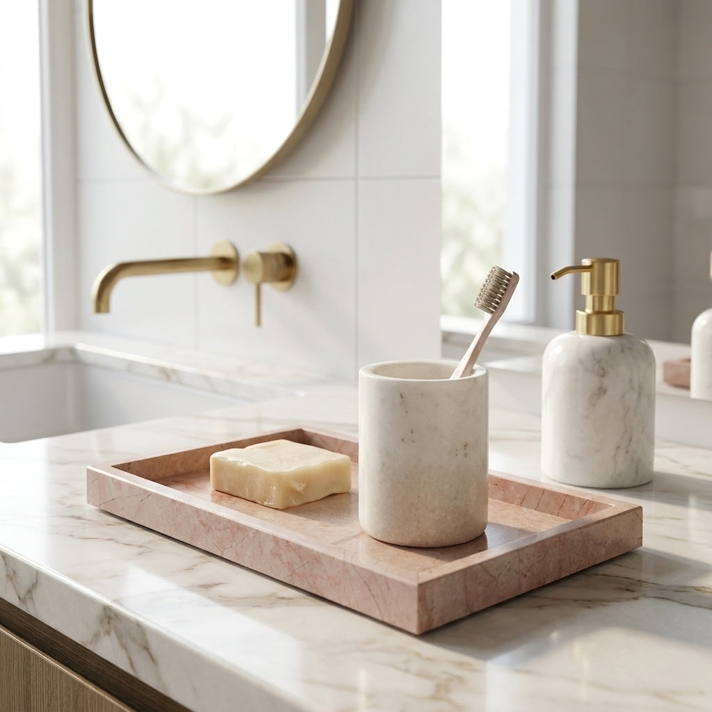 Hand-Polished Pink Marble Serving Tray (Two Sizes)
