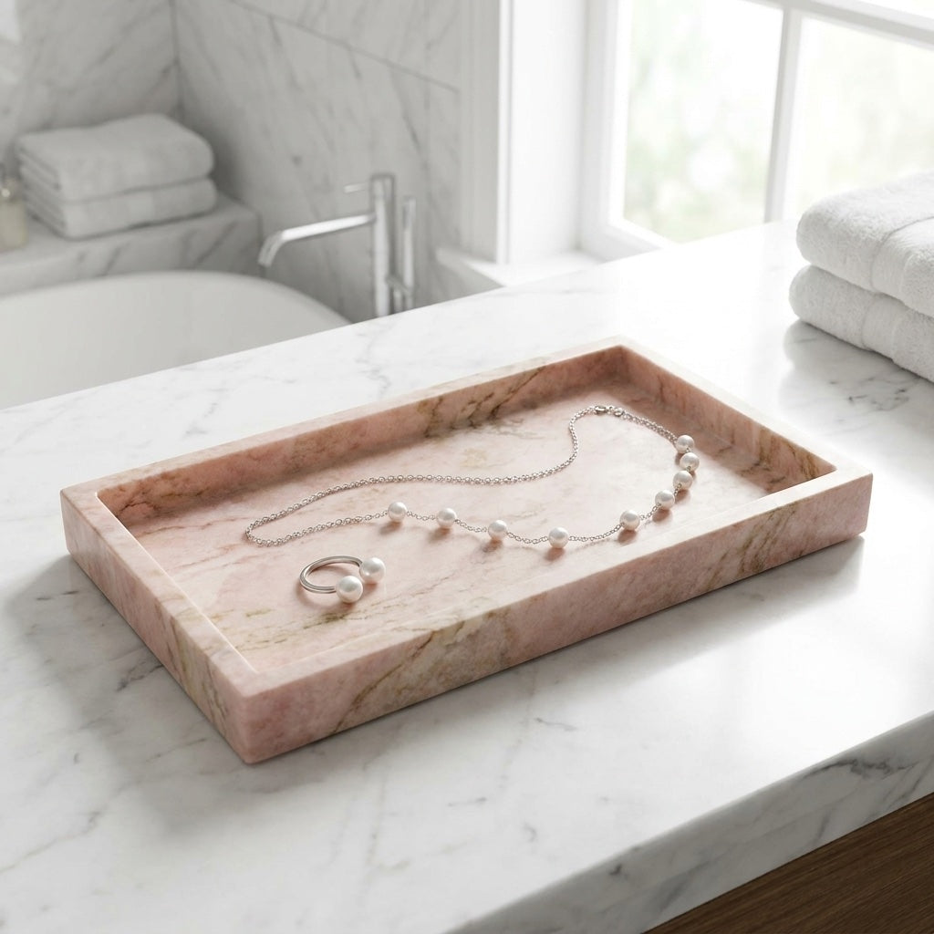 Hand-Polished Pink Marble Serving Tray (Two Sizes)