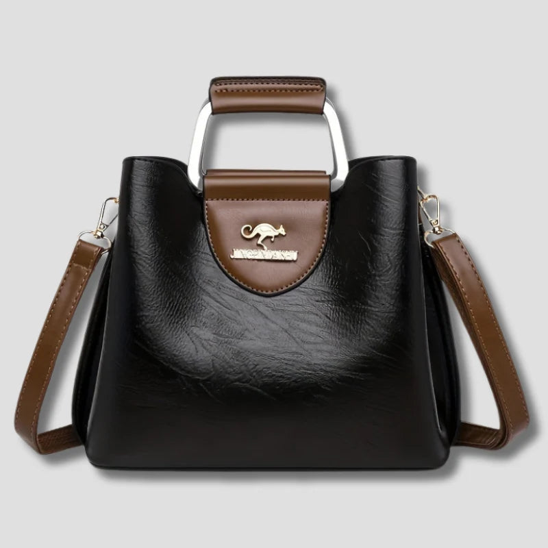 Handbag Full-Grain Leather Two-Tone Organized Interior