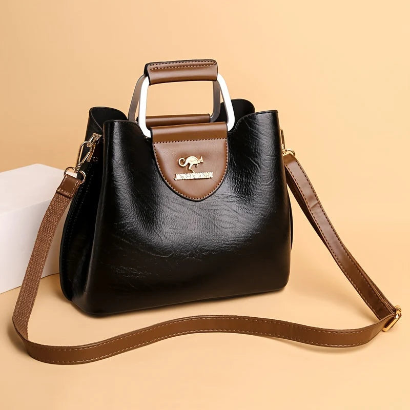 Handbag Full-Grain Leather Two-Tone Organized Interior