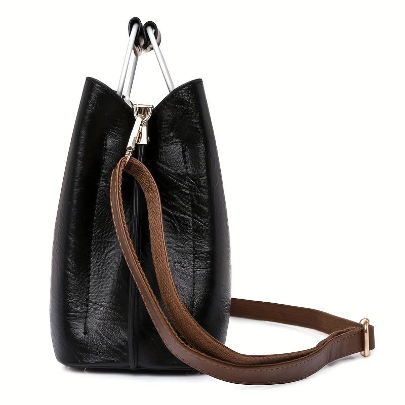 Handbag Full-Grain Leather Two-Tone Organized Interior