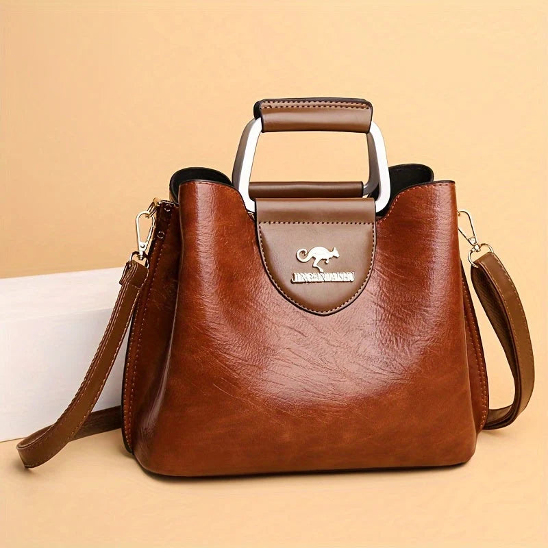 Handbag Full-Grain Leather Two-Tone Organized Interior