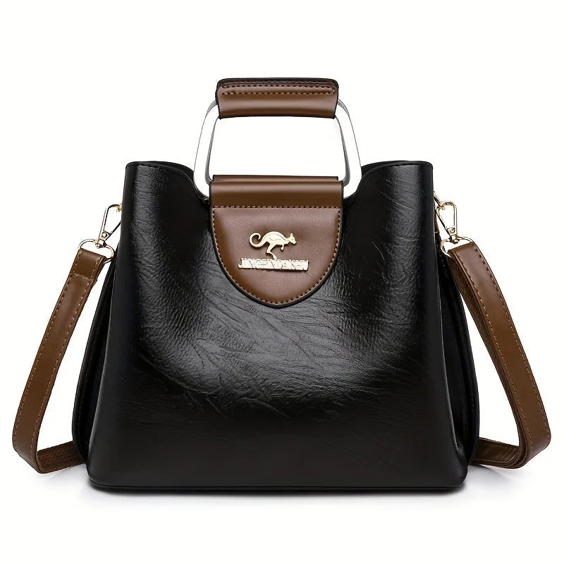 Handbag Full-Grain Leather Two-Tone Organized Interior