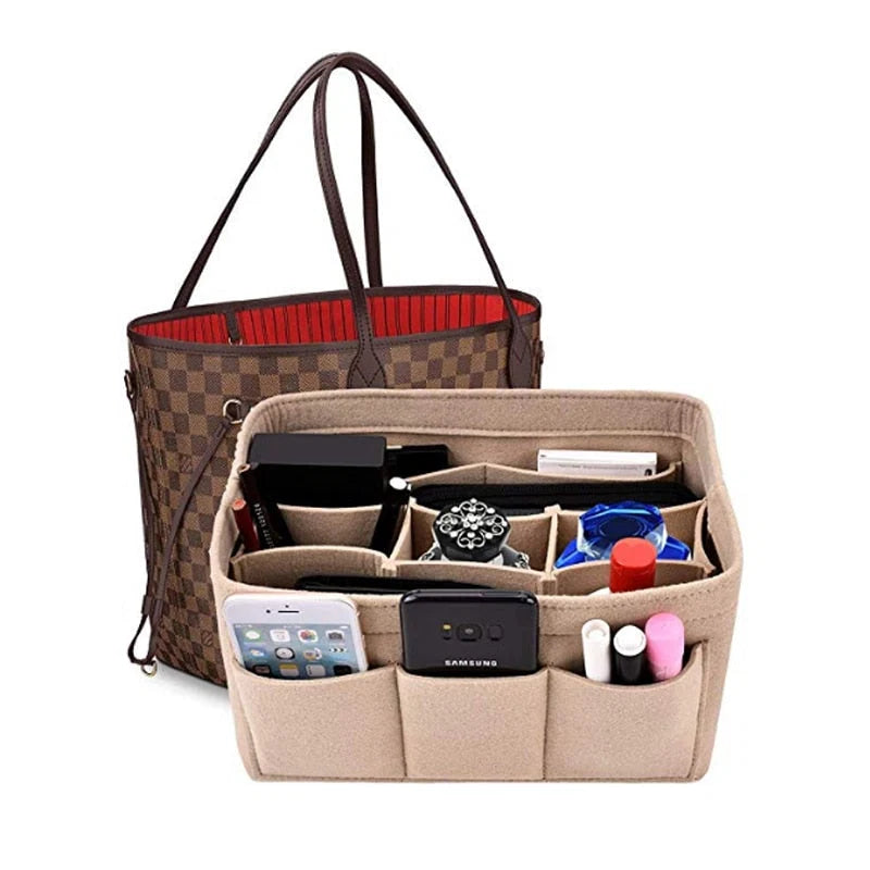 Handbag Organizer Insert Structured Felt 13 Compartments Zipped Pocket