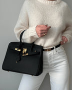 Handbag Soft Genuine Leather Gold Lock Detachable Strap