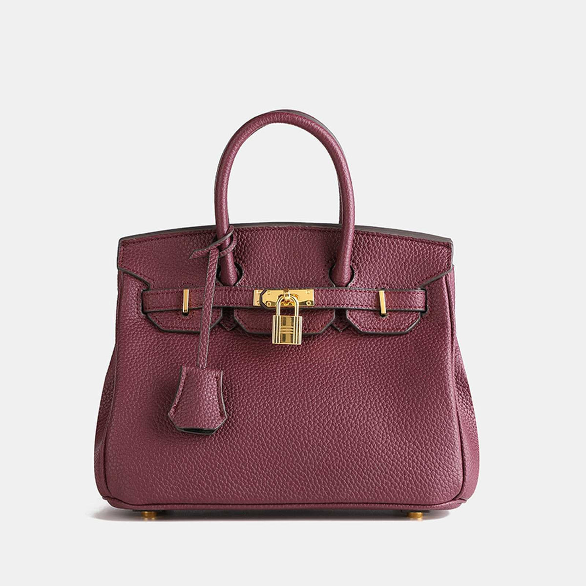 Handbag Structured Textured Faux Leather Gold Lock