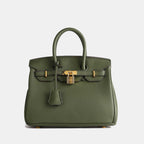 Handbag Structured Textured Faux Leather Gold Lock