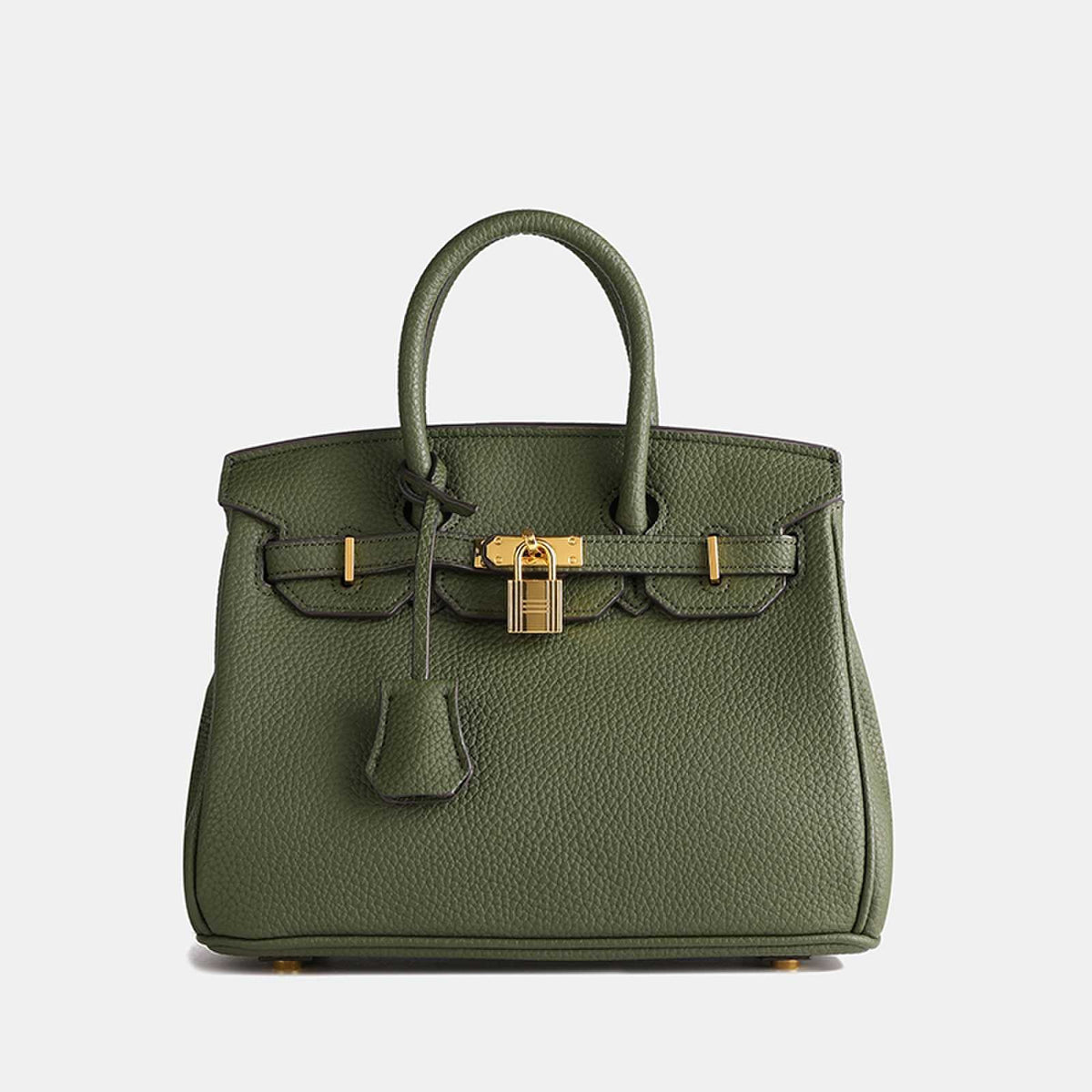 Handbag Structured Textured Faux Leather Gold Lock