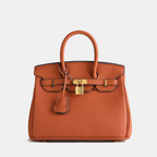 Handbag Structured Textured Faux Leather Gold Lock