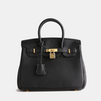 Handbag Structured Textured Faux Leather Gold Lock