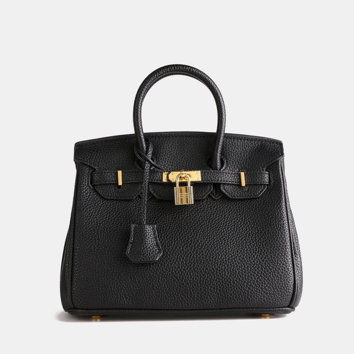 Handbag Structured Textured Faux Leather Gold Lock