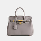 Handbag Structured Textured Faux Leather Gold Lock