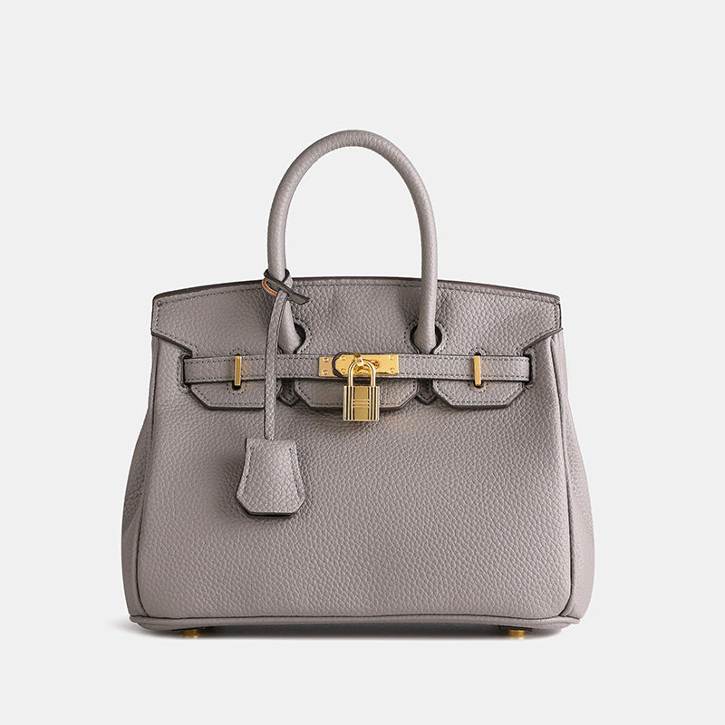 Handbag Structured Textured Faux Leather Gold Lock