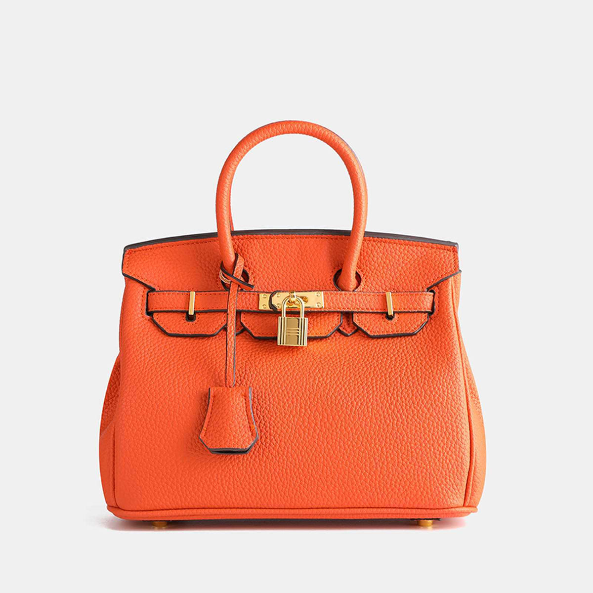 Handbag Structured Textured Faux Leather Gold Lock