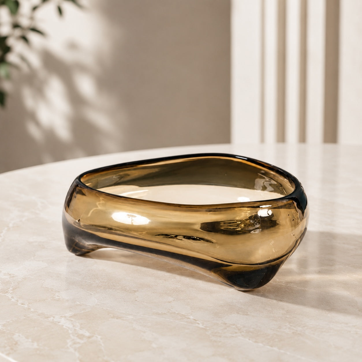 Handblown Glass Fluid Design Decorative Bowl