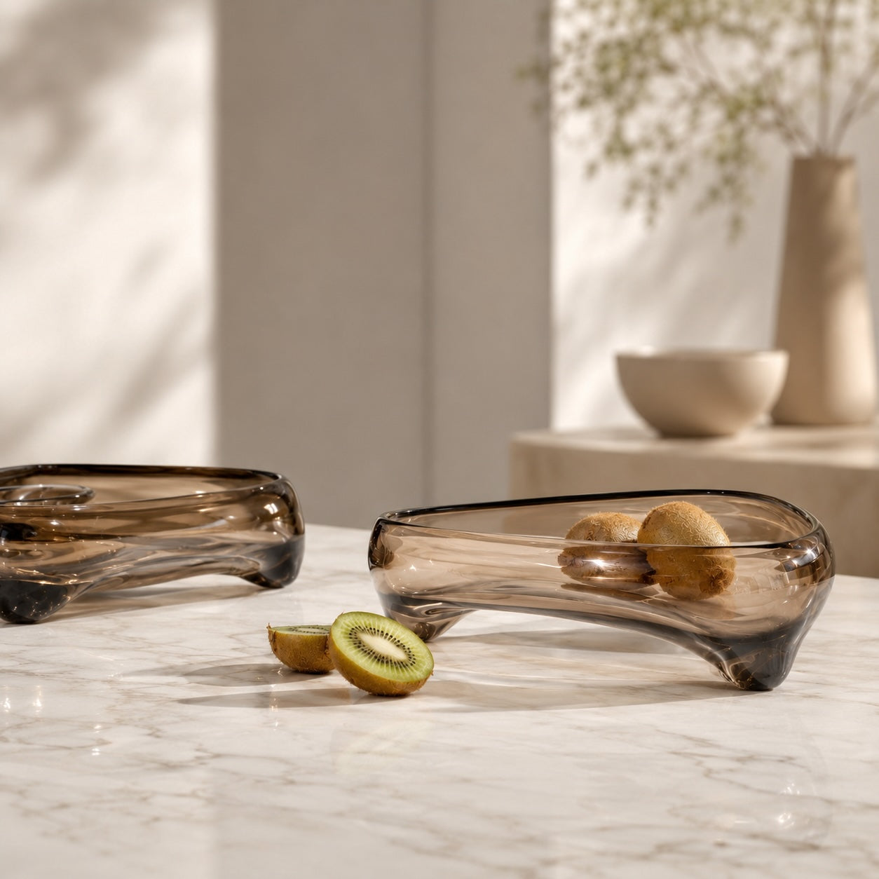 Handblown Glass Fluid Design Decorative Bowl