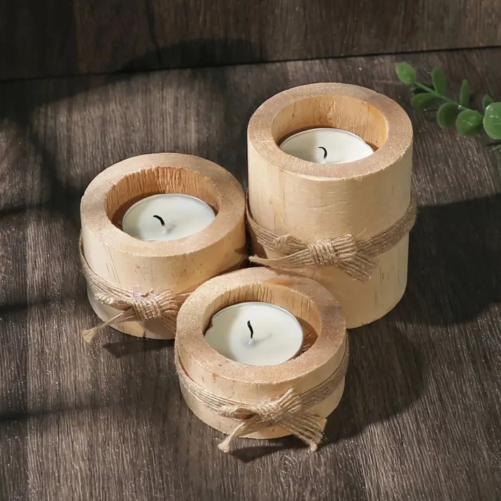 Handcrafted Bamboo Candle Holder Set (Set of 3)