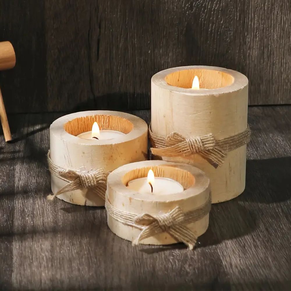 Handcrafted Bamboo Candle Holder Set (Set of 3)