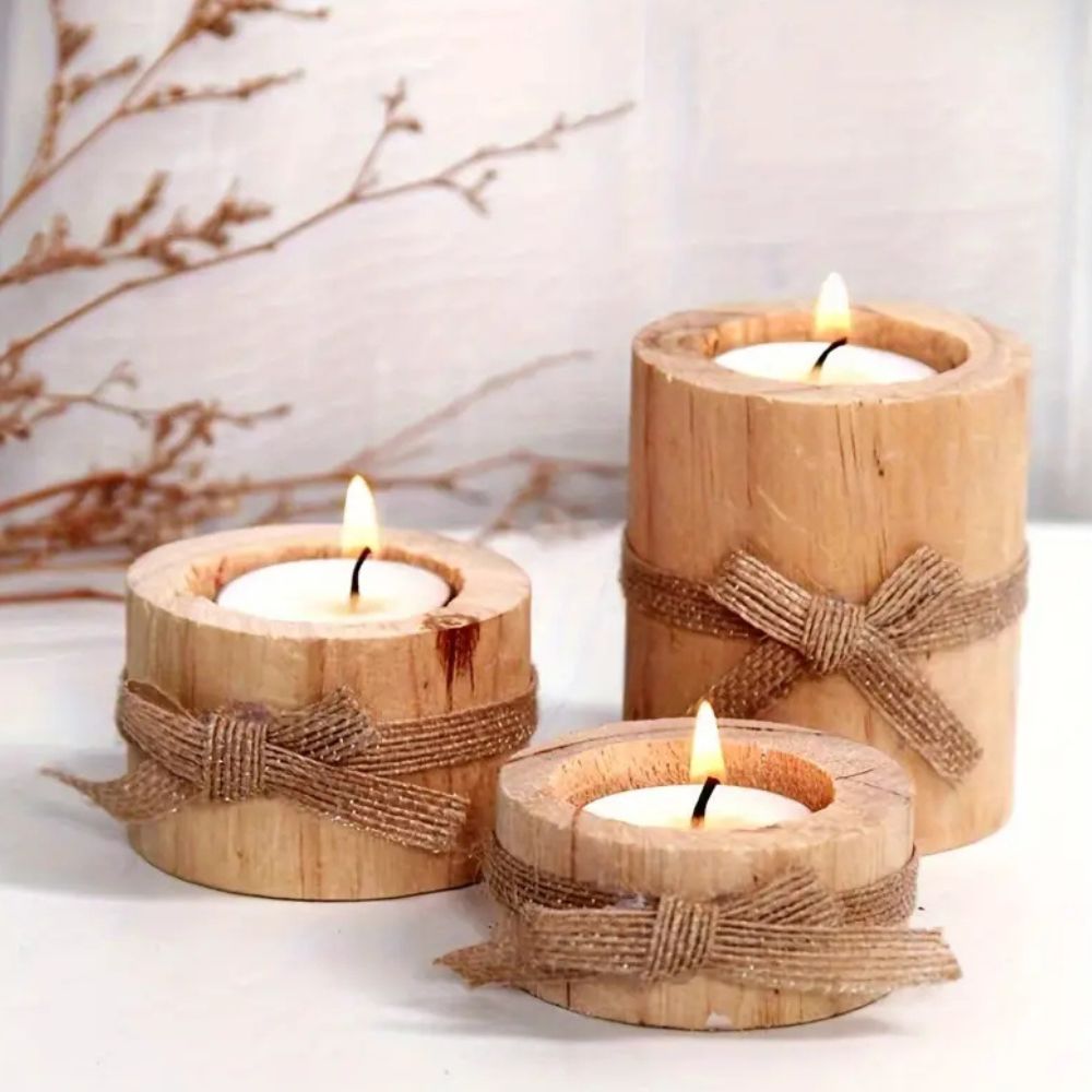 Handcrafted Bamboo Candle Holder Set (Set of 3)