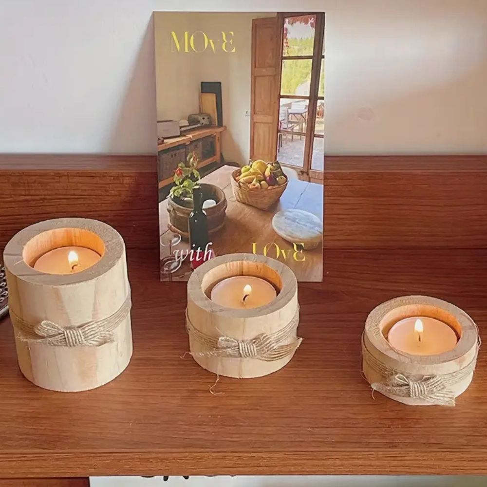 Handcrafted Bamboo Candle Holder Set (Set of 3)
