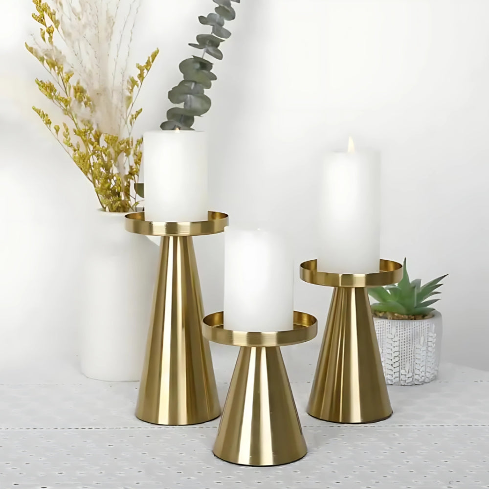 Handcrafted Brushed Brass Candle Holders (Set of 3)