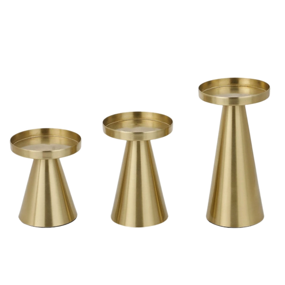 Handcrafted Brushed Brass Candle Holders (Set of 3)