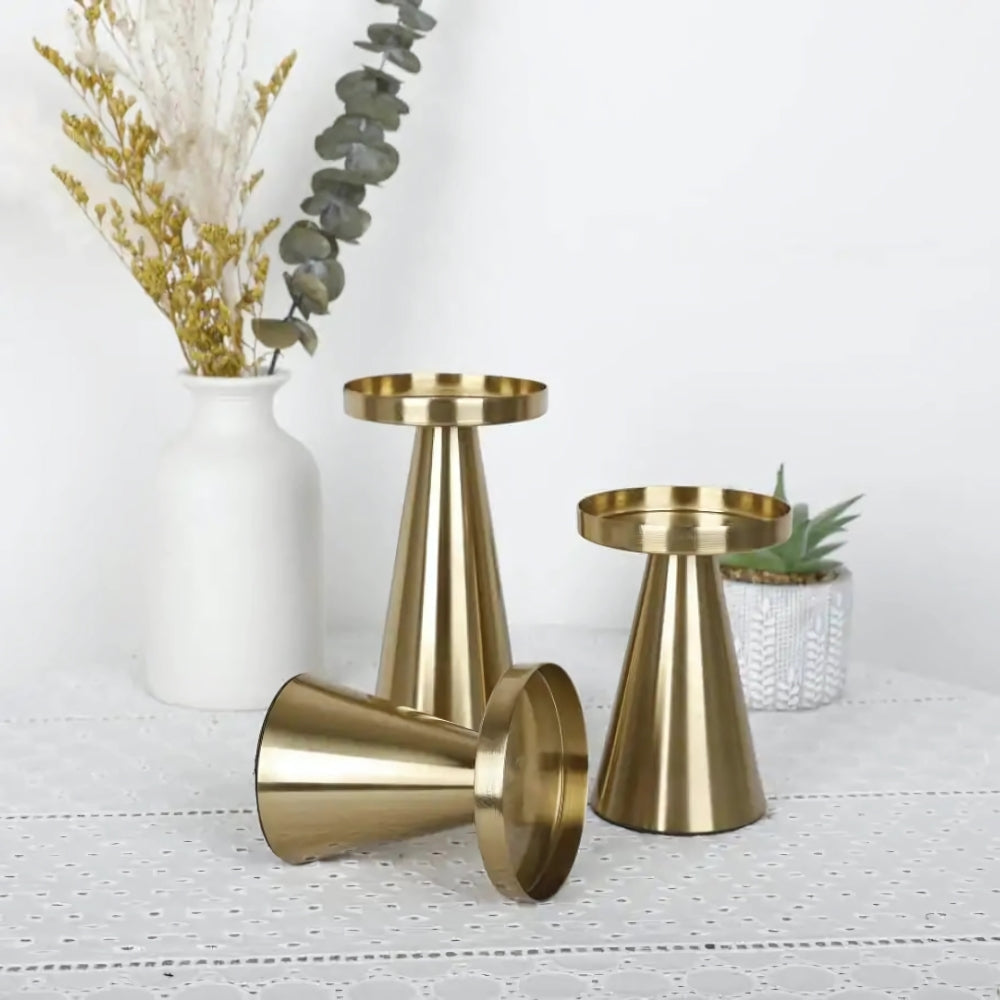 Handcrafted Brushed Brass Candle Holders (Set of 3)