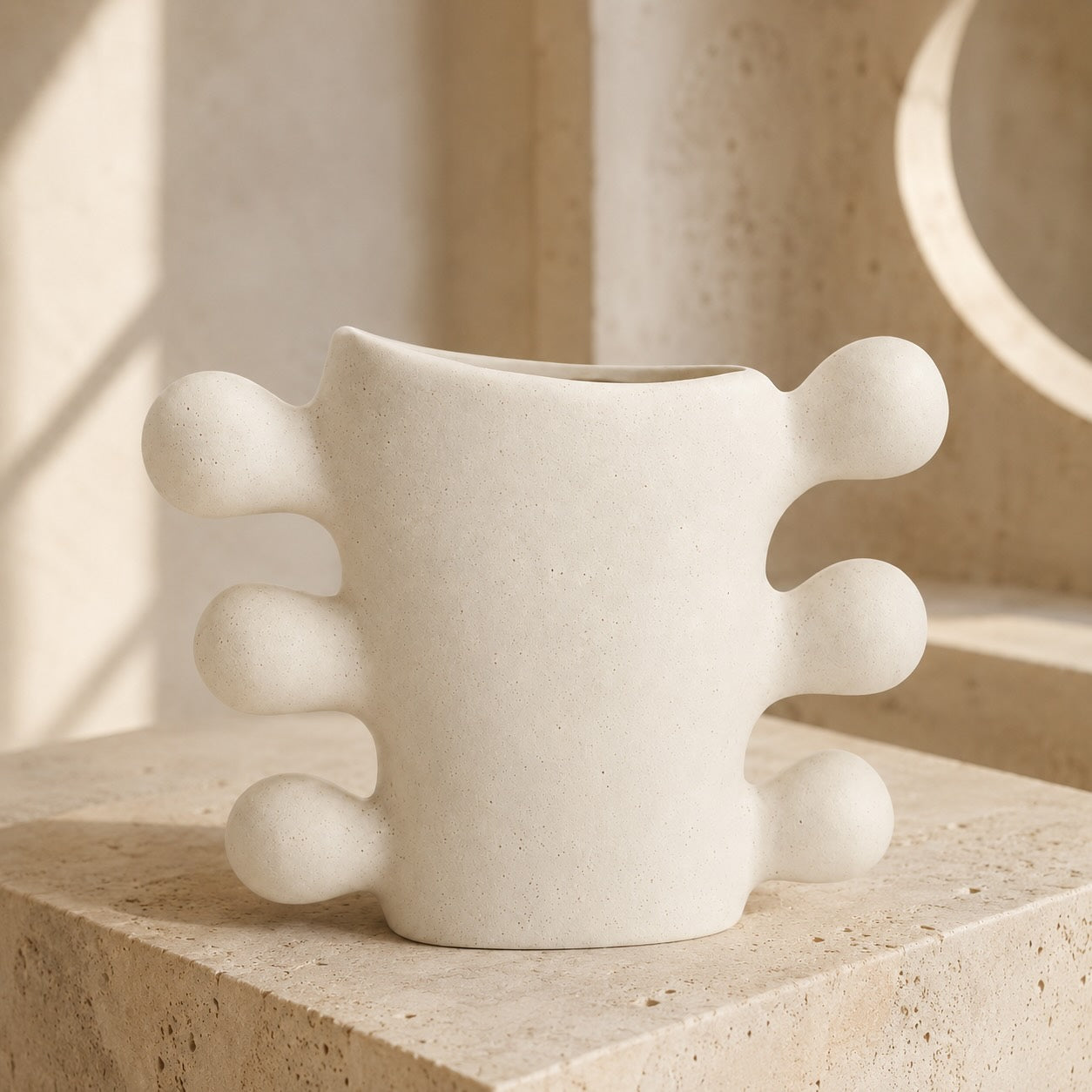 Handcrafted Cream White Sculpted Ceramic Vase (Two Sizes)